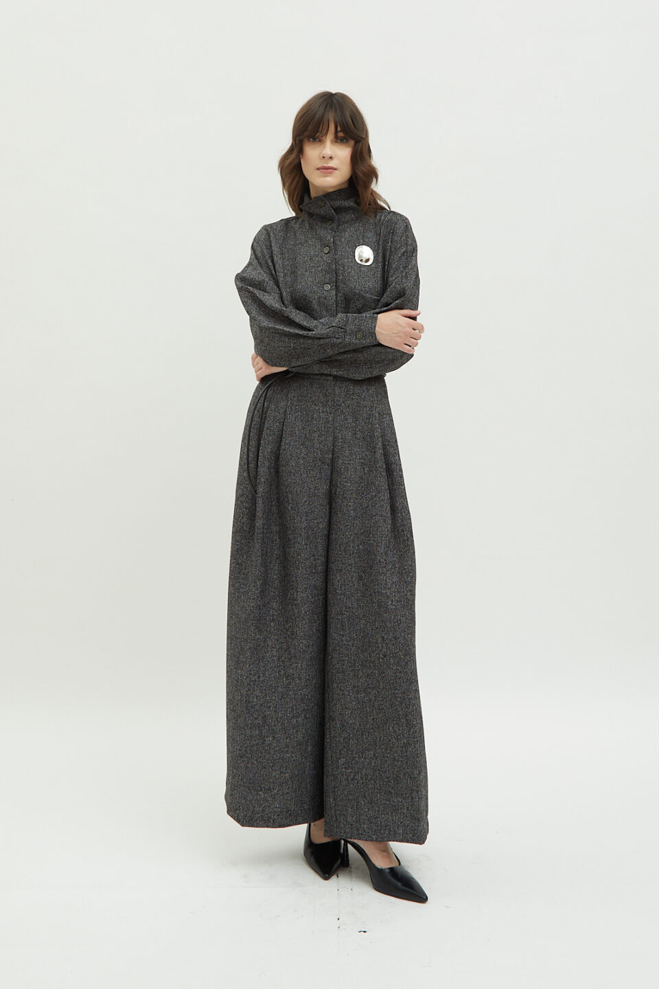 Roman Tweed Pants in Charcoal - Image 3